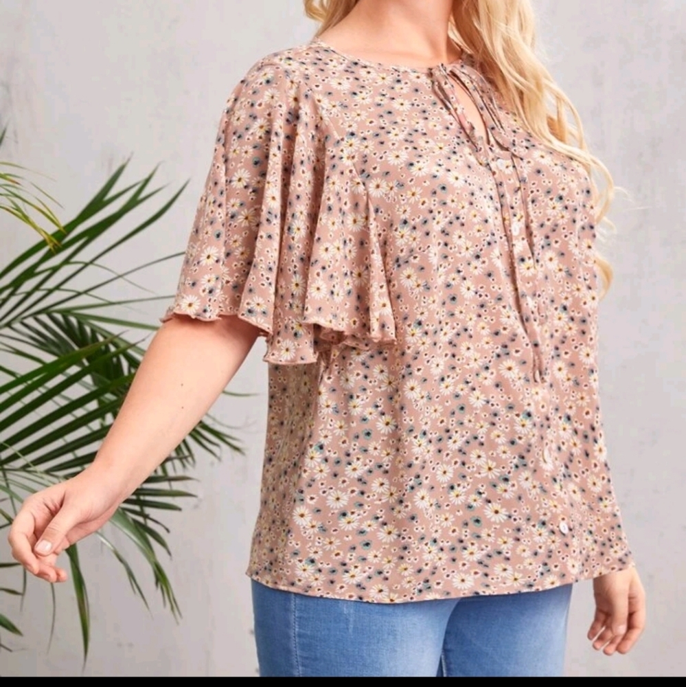 Shein tie neck floral top 2x (16)